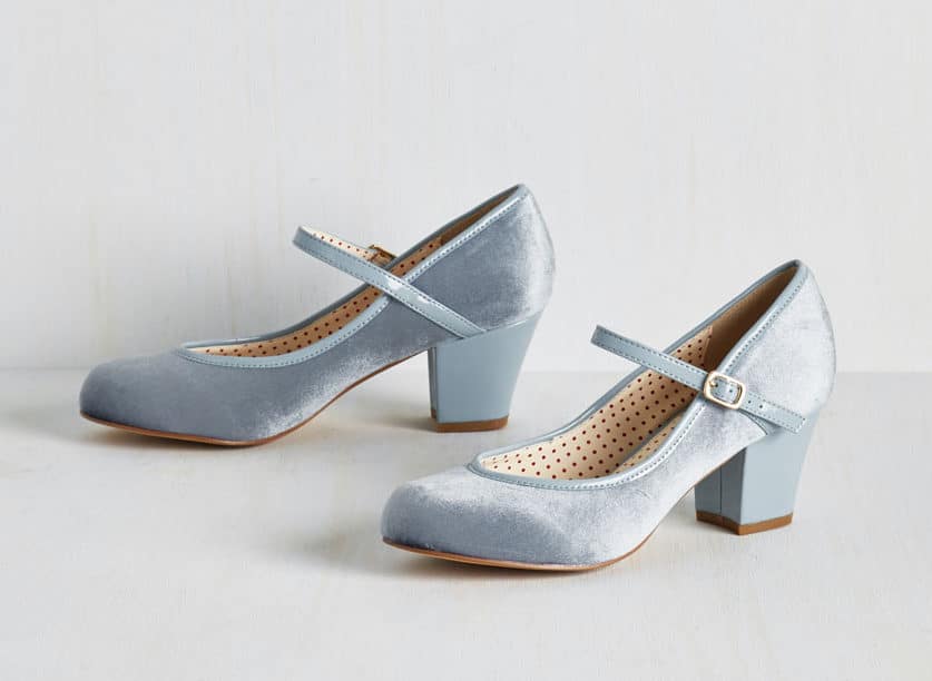 Baby blue velvet mary jane shoes