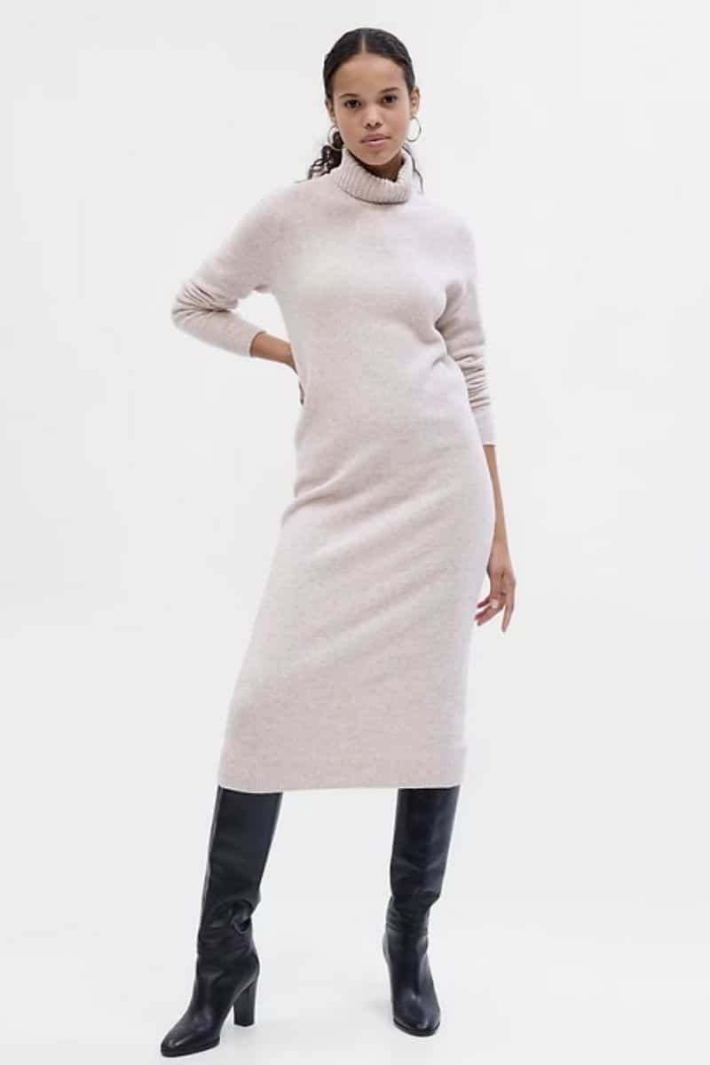 Fall Trend Report: How to Style a Sweater Dress 5 Model wears work-appropriate sweater dress.