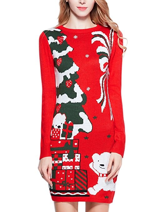 ugly christmas sweaters - red sweater dress