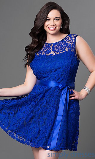 plus-size dresses - royal blue lace cocktail dress