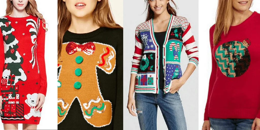ugly christmas sweaters - collage of holiday sweaters