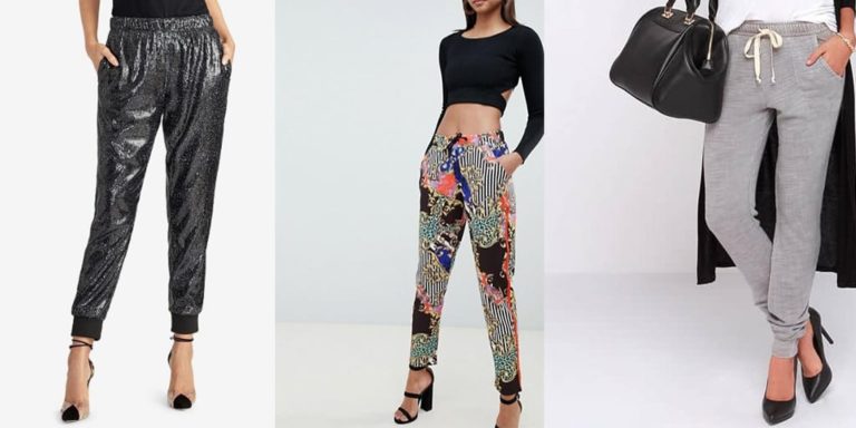 Collage of three woman showing how to wear joggers