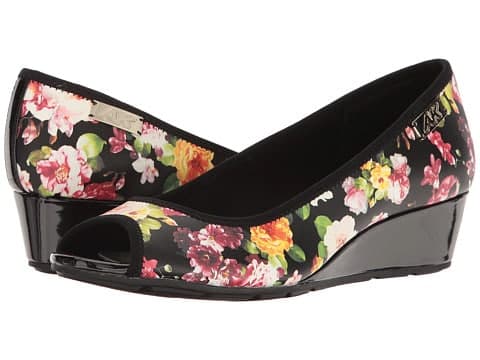 spring shoes collection - patent wedge low heel with floral print