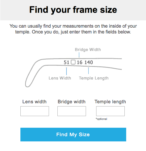 glasses usa review - how to find your frame size