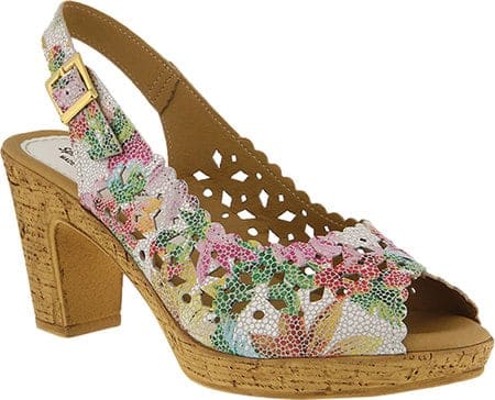 spring shoes - block heel slingback shoe with floral pattern