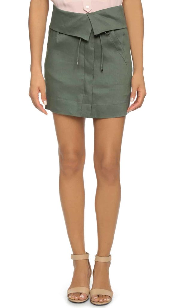 Olive skirt with fold-over waistline