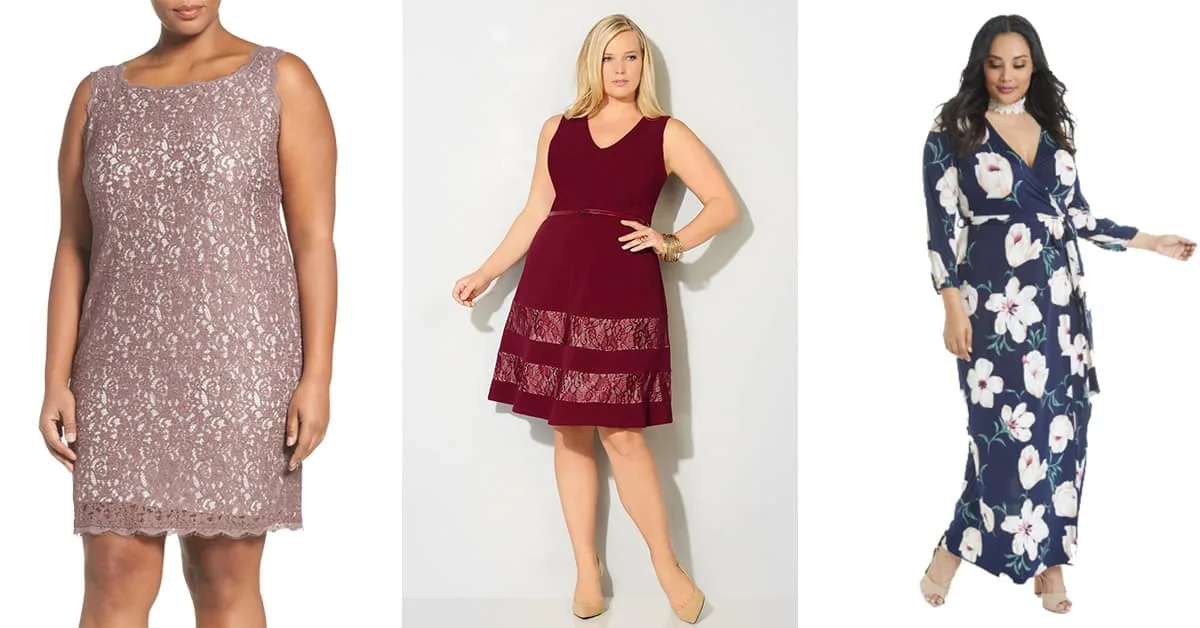Collage of plus size special occasion dresses