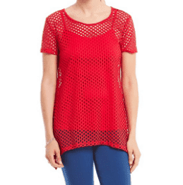 summer fabrics trends - bright orange tunic with mesh overlay