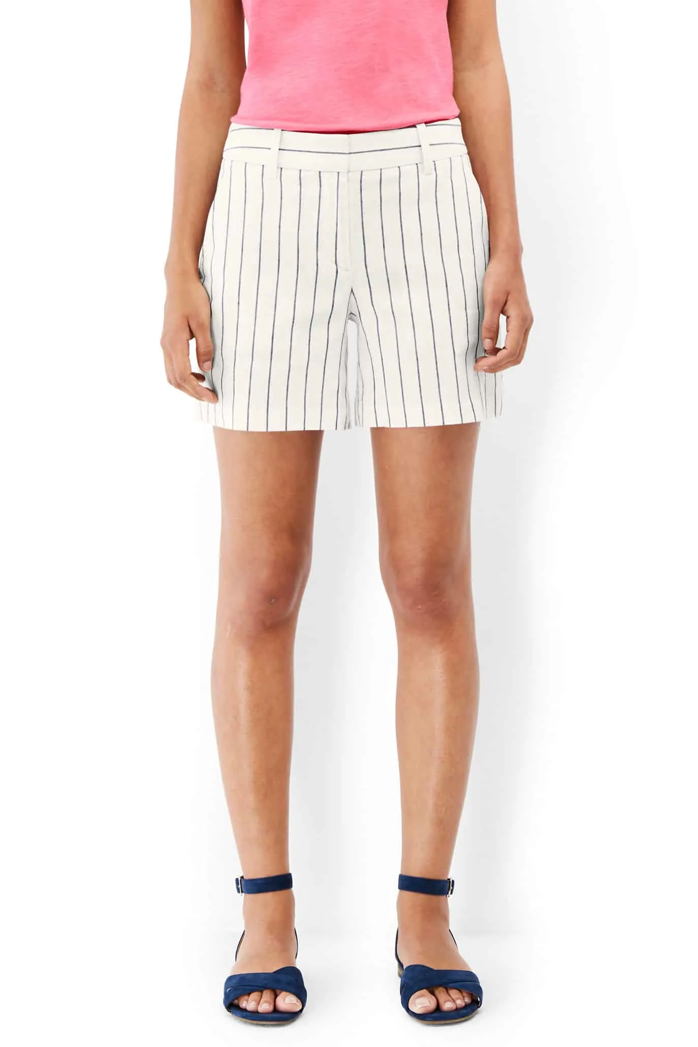 Striped linen shorts, mid-length