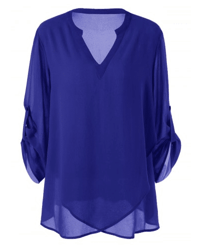 From our fashion for women over 70 collection: sheer blue tunic with v neck