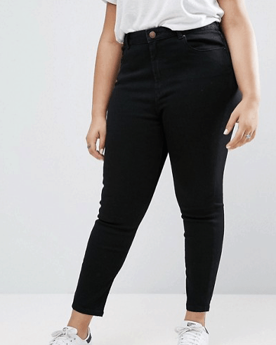 Black, plus-size skinny jeans, appropriate for mature women
