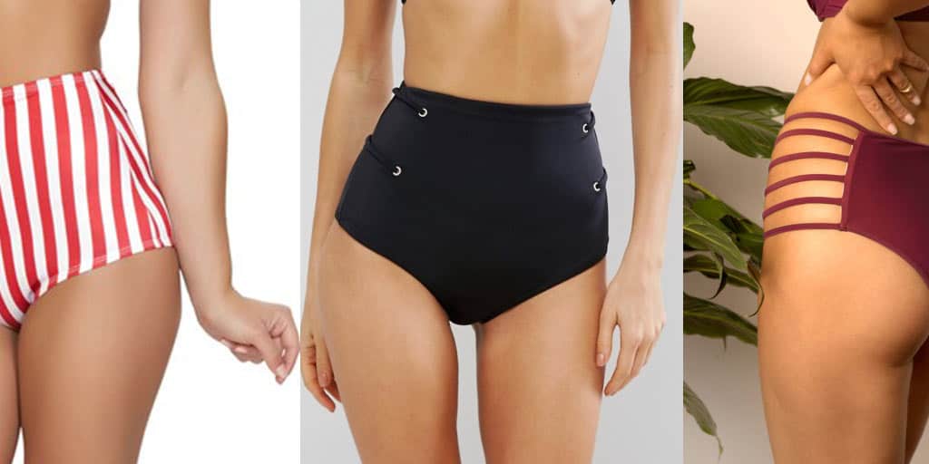 Collage of three high-waisted bikinis