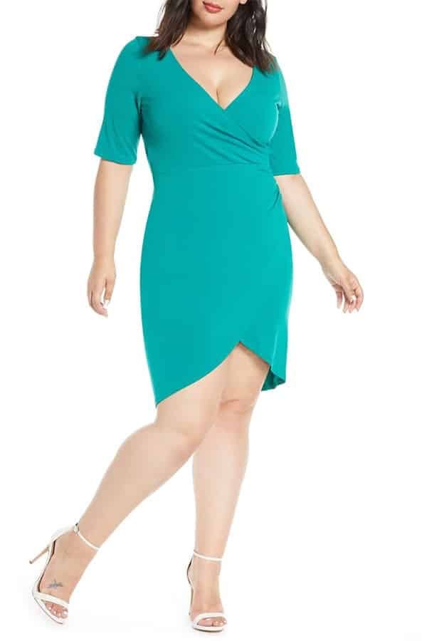 Green, v-neck ruched bodycon dress