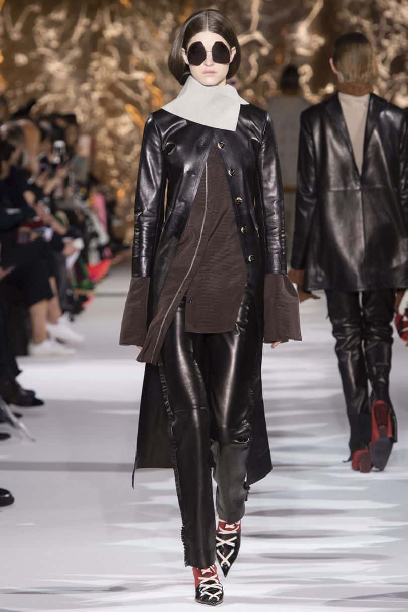 Acne Studios runway model wearing leather