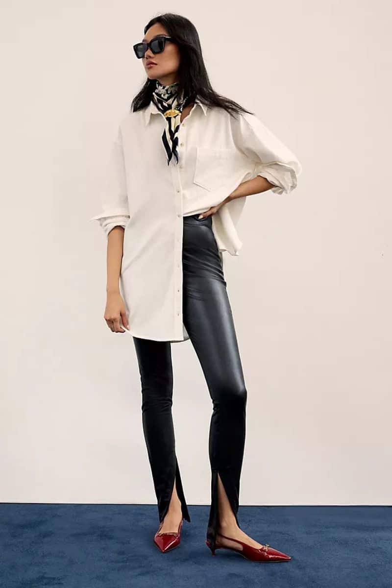 Model wears leather leggings from Anthropologie.