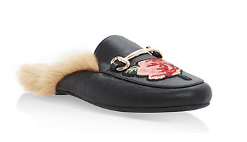 Black flat mule shoe with fur lining