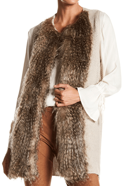 Fur-trimmed knit vest 