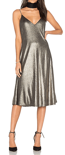 Shimmery dress paired with heels