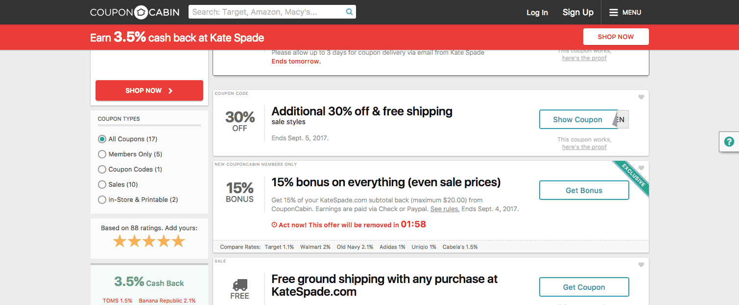 The Hunt for Kate Spade Coupons 7 screenshot of kate spade coupon codes from couponcabin