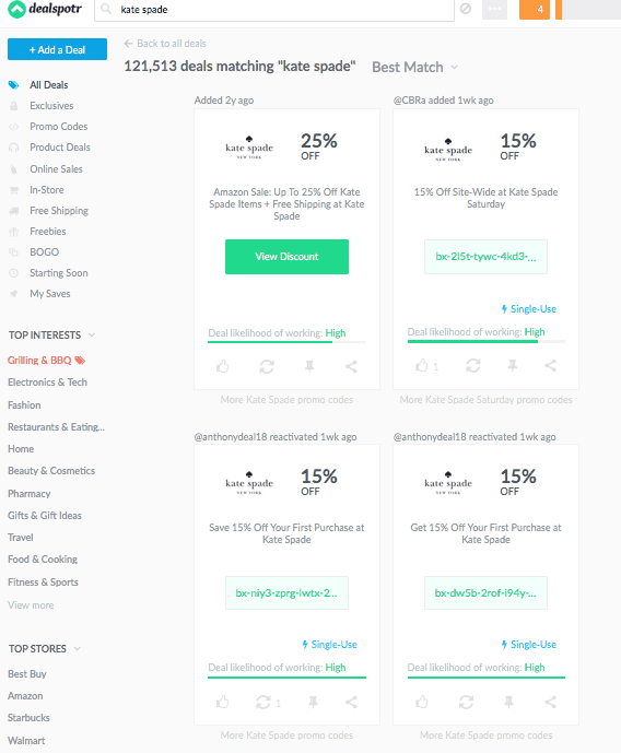 The Hunt for Kate Spade Coupons 8 screenshot of kate spade coupon codes on dealspotr
