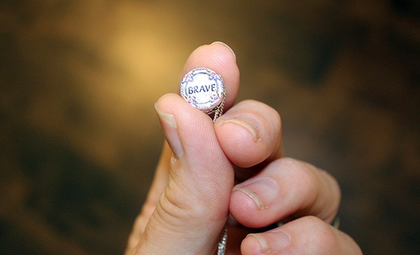 What to Wear to a Breast Cancer Walk 2 Close up of charm with Brave inscribed