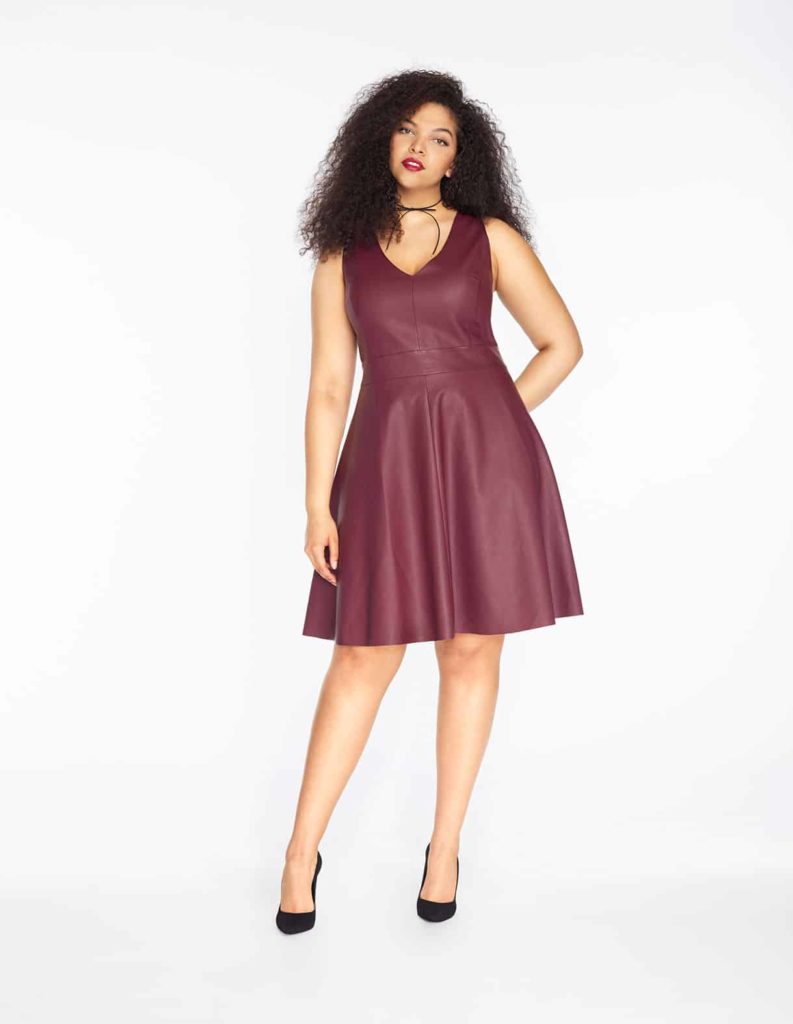 Faux leather fit and flare dress