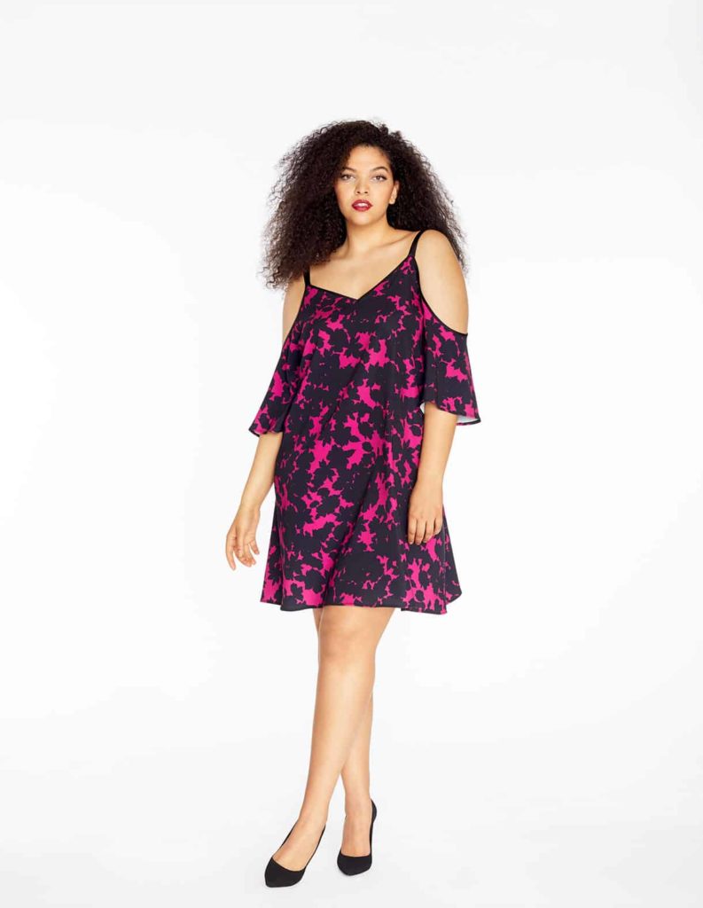Black floral dress with cutout shoulders