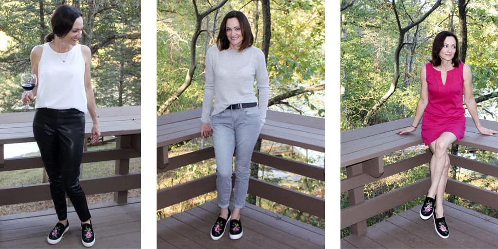 Three outfits with statement sneakers