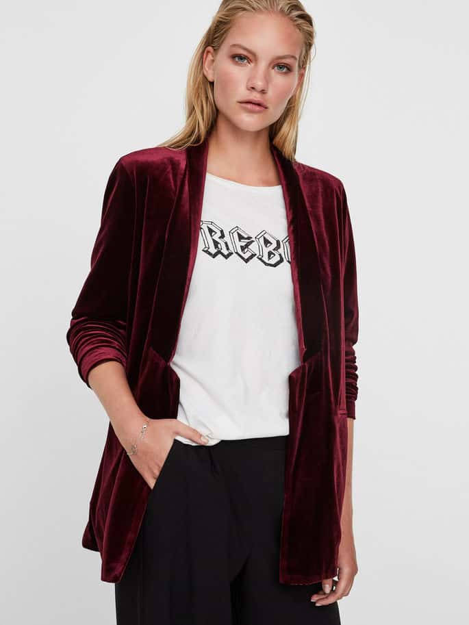 Wine colored velvet blazer