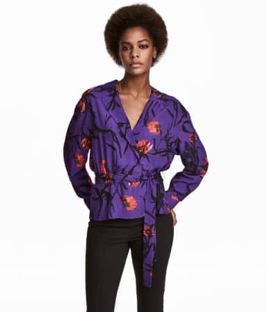 Ultra violet wrap blouse with floral pattern