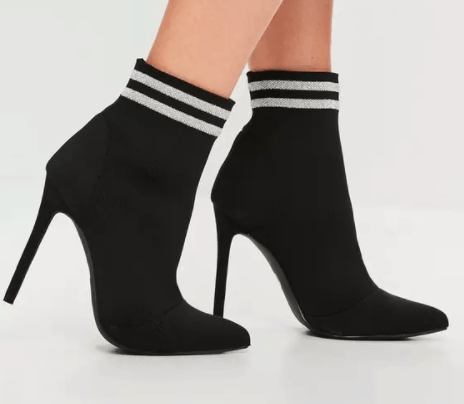 Black sock boots with stripe around ankle