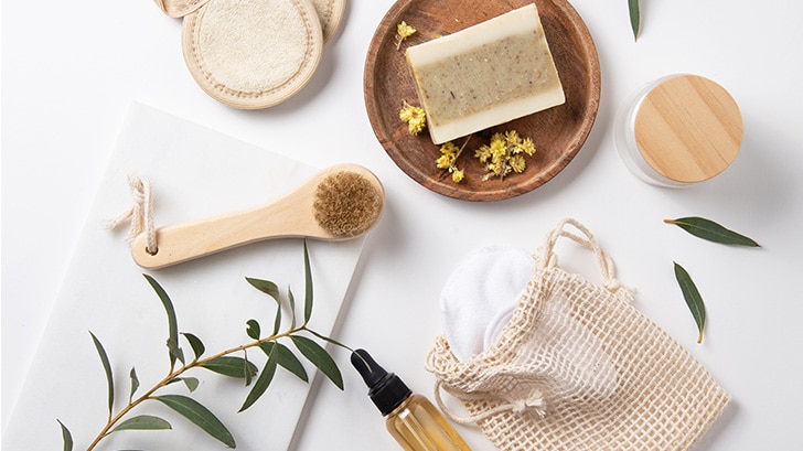 Cheap beauty hacks concept with beauty products on table.