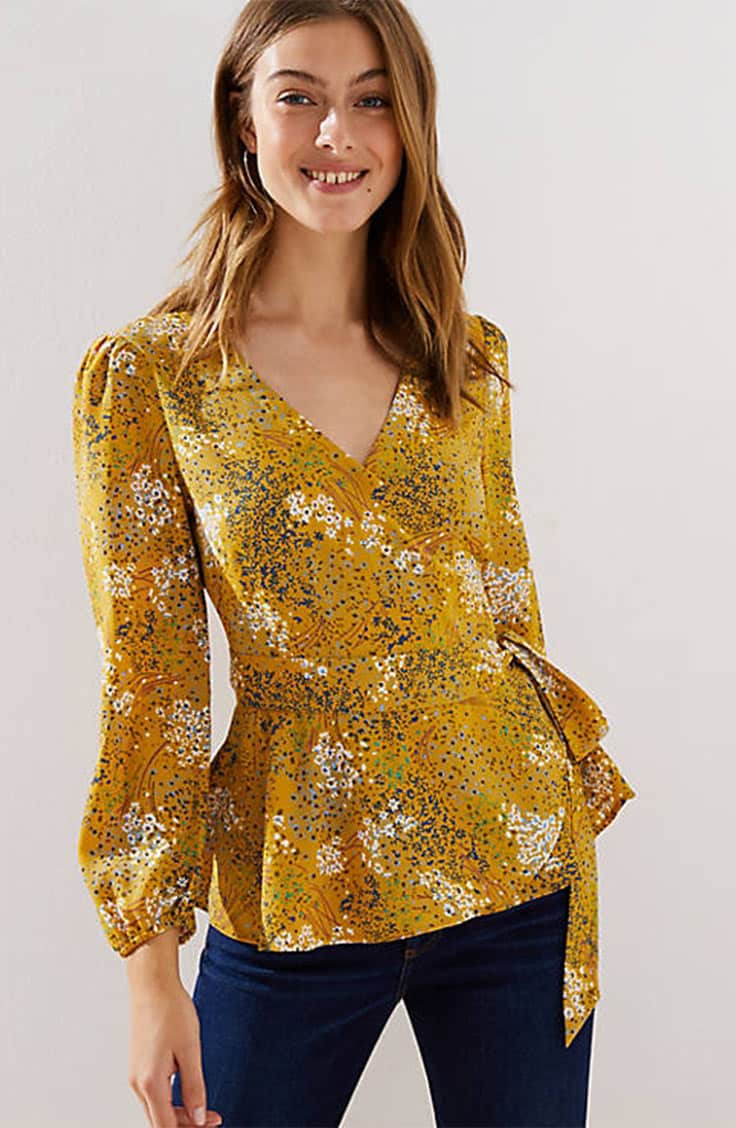 Yellow floral wrap blouse