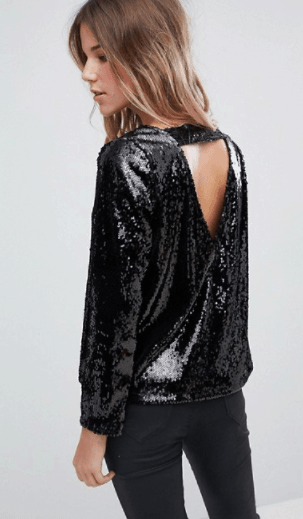Black sequin top with open back