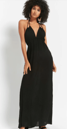 V neck, halter top cocktail dress in black