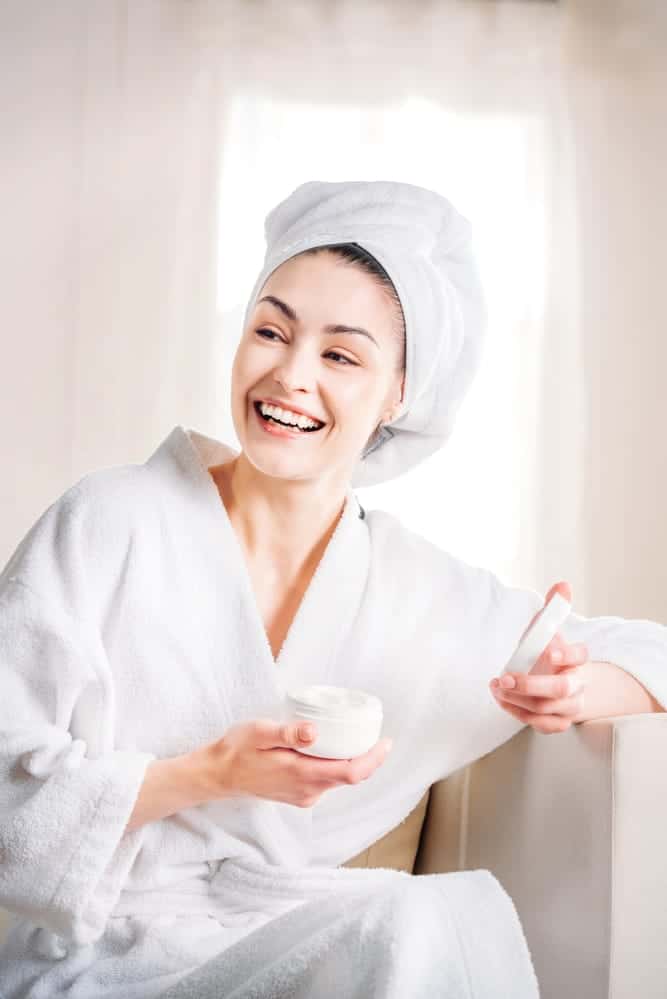 Woman wearing bathrobe