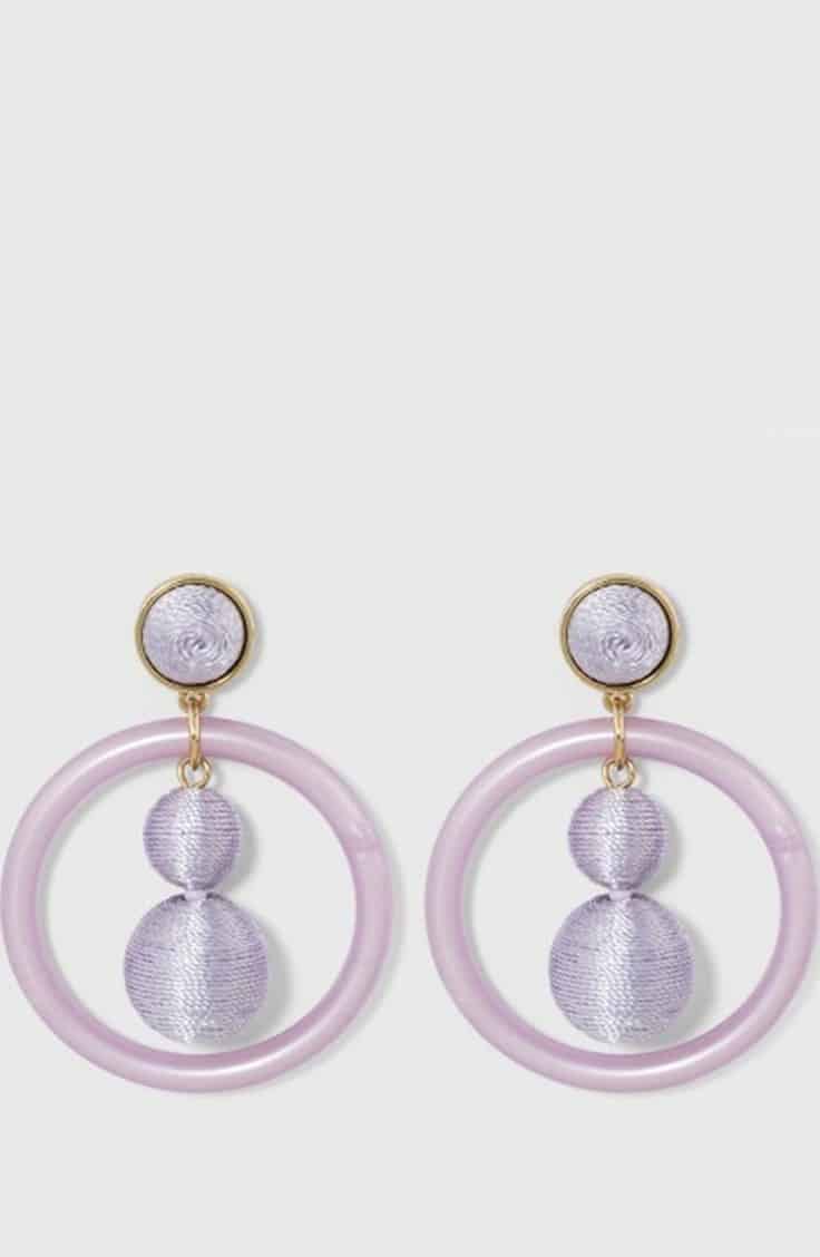 Lilac drop hoop earrings