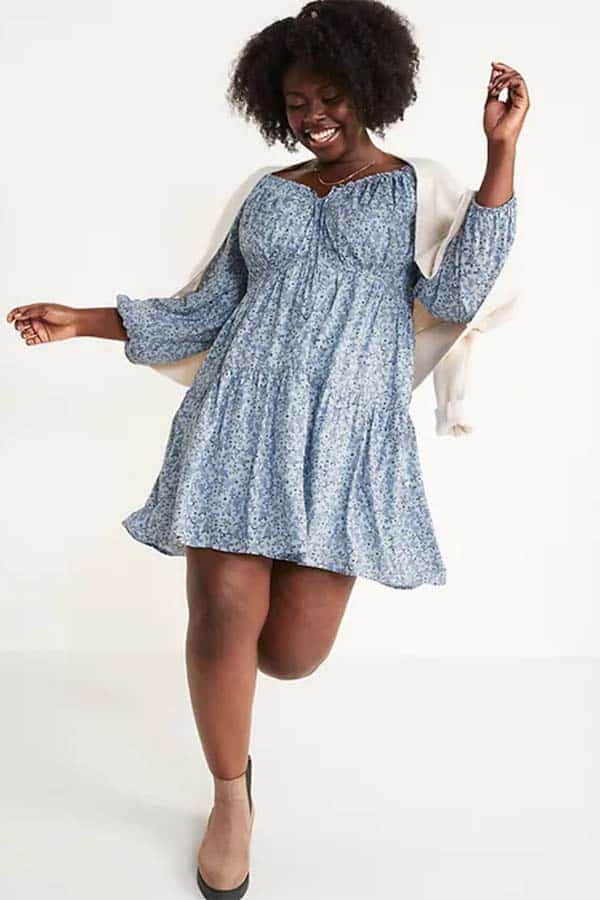 Blue tiered poet dress.