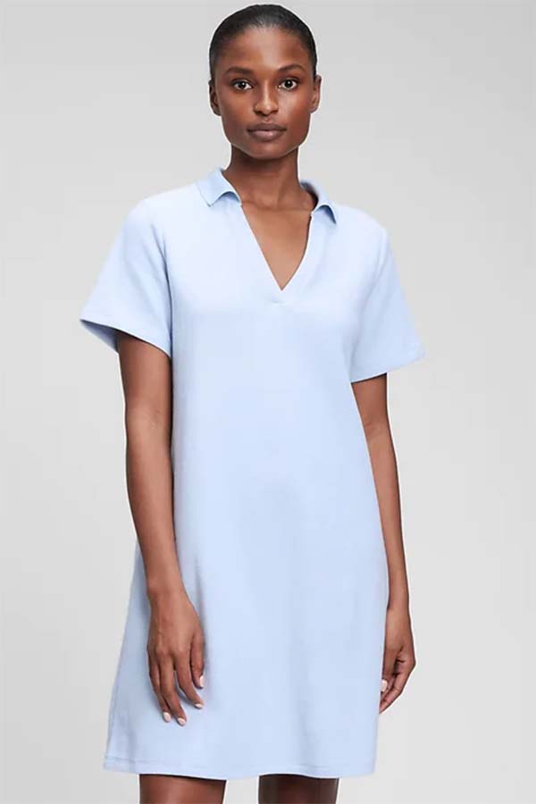 Light blue polo style spring dress.