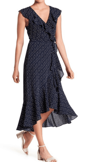 Navy midi dress with ruffle detail