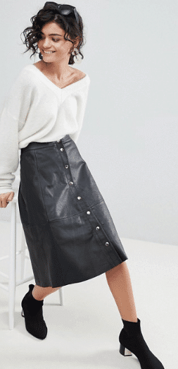 Leather midi skirt
