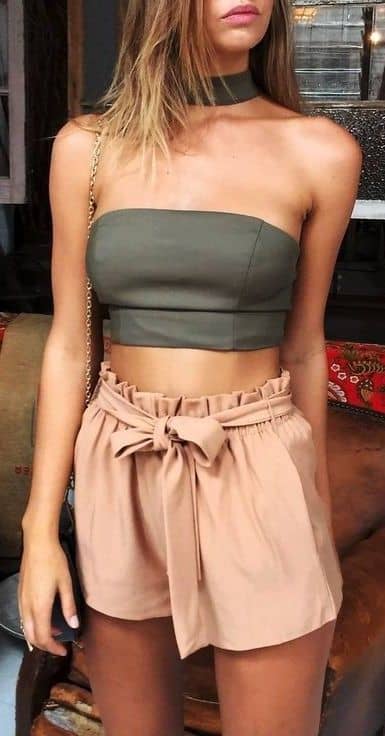 Bandeau top outfit with shorts