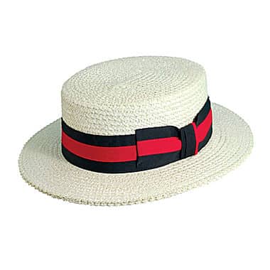 Boater hat with red and black band