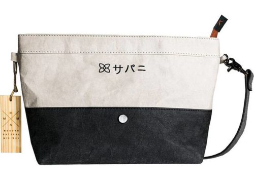 Black and white crossbody bag made from recycled materials