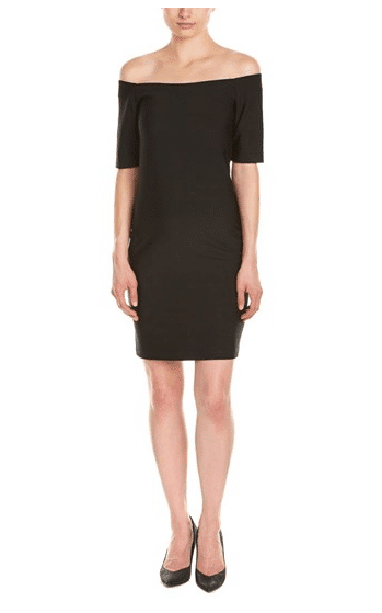 little black dress with bare shoulders