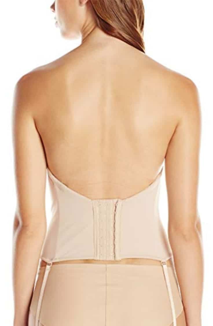 Bustier style bra with low back -- view from the back