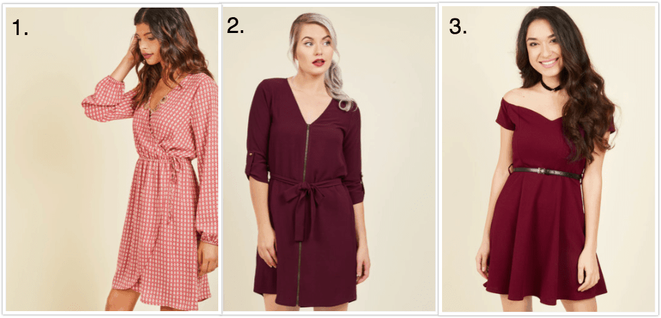 collage of three red dresses