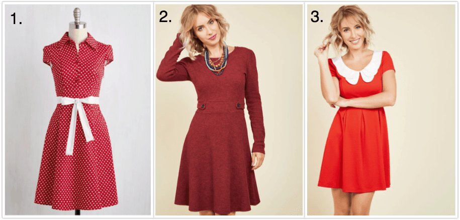 collage of three red retro style dresses