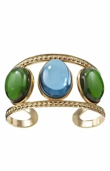 Gold cuff with blue and green stones