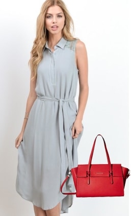 How To Wear Bright Colors Like a Pro 1 Woman in blue dress with bright red purse